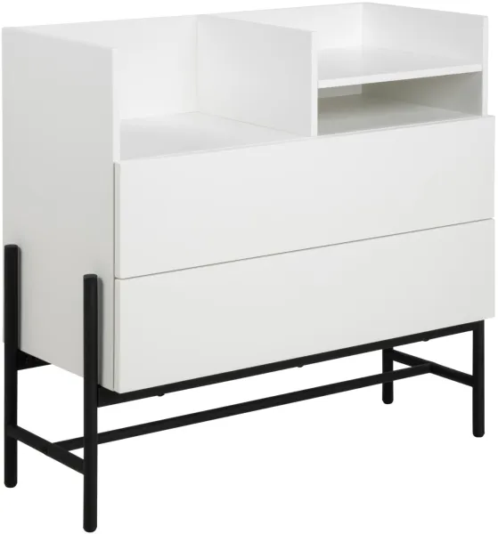 ACT NORDIC Norse kommode, m. 1 hylde og 2 skuffer - hvid MDF og sort metal (95x42,2)